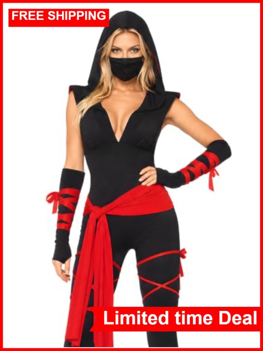 4 Pc Deadly Ninja Costume Hooded Jumpsuit Halloween Cosplay